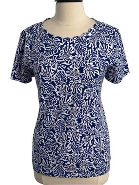 AK Anne Klein Distinctive Scalloped Neckline Short Sleeve Top, Blue&White, Sz XL